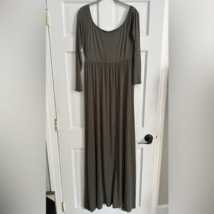 Pinkblush Olive Solid Off Shoulder Maternity Maxi Dress